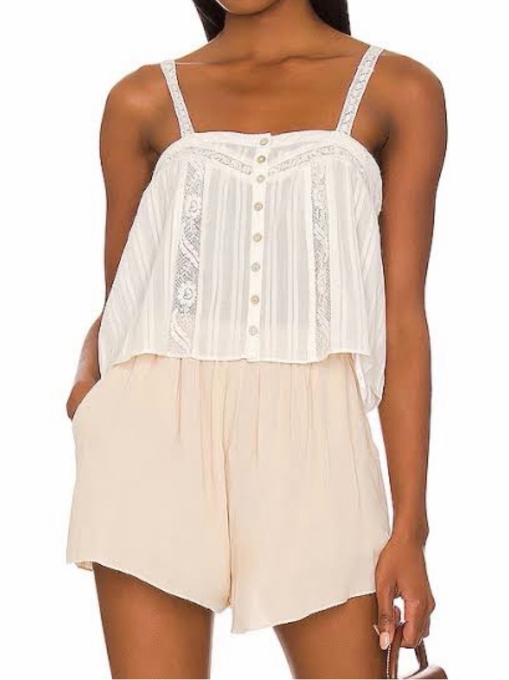 White Lace-Trim Spaghetti Strap Tank Top
